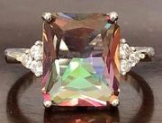 Rainbow Mystic Topaz CZ 925 Ring Size 8 1/4