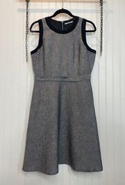 Tahari Gray & Black Trim Linen Blend A Line Dress Career Sleeveless Size 10