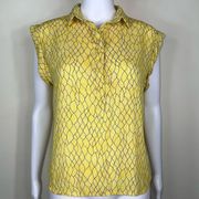 Monki Cap Sleeve Yellow Patterned Collared Blouse