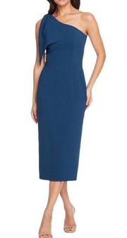 Dress Tiffany One Shoulder Midi Bow Detail Blue XXL NWOT