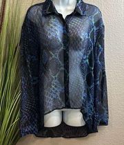 Rocawear sheer snake skin printed blouse size XL￼