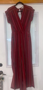 Striped Jumpsuit Slit Wide Leg