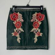 Romeo + Juliet Couture Faux Leather Studded Embroidered Skirt Womens Size S 🟢