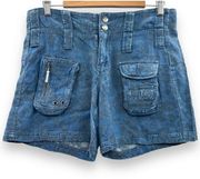 Johnny Was Zuma Embroidered Cargo Denim High Rise Lyocell Shorts Size 2