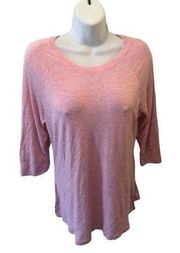 Honey Dew Soft Pink Heather Crew Neck LS Lounge Tee Top Size Scoop Neck