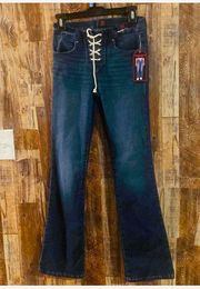 Juniors Lace Up Bootcut Jeans size 3-5 inseam 31 length41 rise 10
