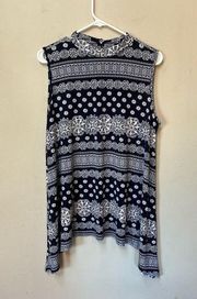 2/$12 Ava James Women’s Blue White Floral BOHO Tunic Sleeveless Halter Top L