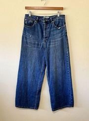 We The Free Jeans Womens 29 Blue Stretch Flare Wide Leg Pockets Button Fly Crop