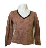 BKE blouse‎ size Small stretch long sleeve glittery rose gold 192304