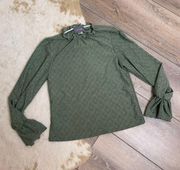 Olive Green Eyelet Mock Neck Blouse