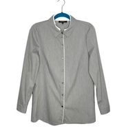 Lafayette 148 Gray Button Front Mandarin Collar Long Line Shirt