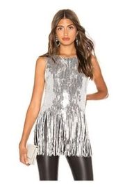 Revolve Sequin Party Tank Top Endless Rose Silver Festival, Size S M