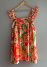 Colorful Abstract Print Coral Mini Dress