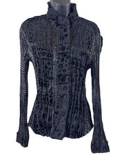 Alberto Makali Black Crushed Velvet Button Down Crinkle Top