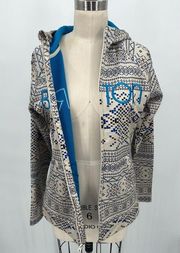 Burton Peak Fleece Lined Hoodie Jacket Sz Women's M Beige Blue