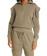 Sporty 1/2 Zip Military Green Layered Shoulder Pullover Sweatshirt NWT