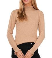 CeCe Ruffled Mock Neck Long Sleeve Sweater Womens Plus Size 1X Latte Heather