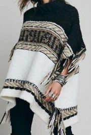 Free People Wool Angora Acrylic Labyrinth Fringe Poncho Size M