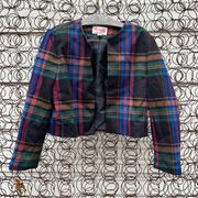 Vintage Henry Lee Petites Christmas Holiday plaid crop blazer