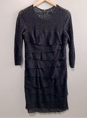 Laundry by Shelli Segal Black Layered Lace 3/4 Sleeve Dress Women Size 6