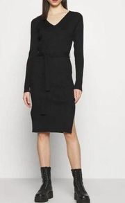 Vero Moda Ribbed Barbara V-Neck Belted Long Sleeve Dress Medium New