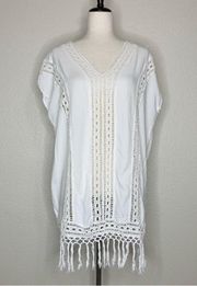 Boho Me White Eyelet Crochet Fringe CoverUp