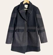 Reiss Laurent Women’s Wool Cashmere Black Gray Colorblock Pea Coat Size Small