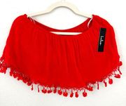 Lulus Womens In No Time Strapless Embroidered Crop Top Coral Red Size M