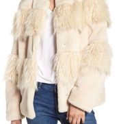 FAUX FUR  IVORY JACKET COAT SIZE XS