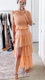 Coral Pink Tiered Midi Dress