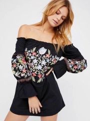 floral embroidered off shoulder whimsical bohemian tunic/dress