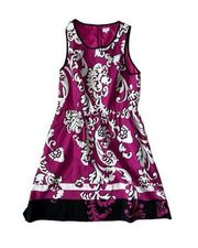 CROWN & IVY Pink White Black Baroque A Line Dress Size 6