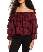 MINKPINK Burgundy Red In the Moment Ruffle Tiered Long Sleeve Blouse S
