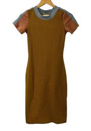 ROOLEE Wheeler Color Block Ribbed Knit Midi Dress Mustard Yellow Size XXS