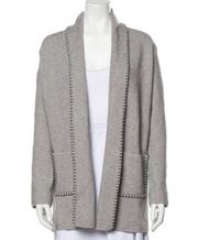 NWOT Magaschoni Womens Gray Open Front Size XS Black Trim With Pockets Cardigan