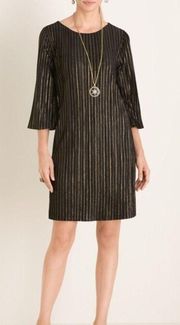 Chico’s Size 1  Women’s Black/Gold Lurex Shine Velvet Short Dress MSRP: $160