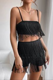 SheIn Petite Matching Black Fringe Set