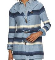 Chaps Toggle Hooded Cardigan Jacket MEDIUM Blue Striped Knit Cotton Blend Casual