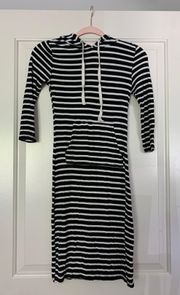 Striped Body Con Skater Hoodie Hooded Dress