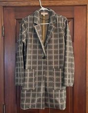 Philosophy knit, plaid, single button, long blazer, size small