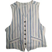 Vtg 1990s Cherokee White Blue Striped Button Up Lightweight Cotton Denim Vest M