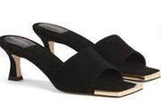 Good American The Standout Square Toe Slide in Black & Gold Size 7.5 NIB