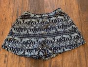 Black & white elephant print elastic waist lounge casual shorts size small