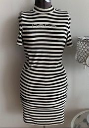 Vintage Bebe Striped Rhinestone Embellished Midi Dress