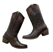Pacific&Co Redhawk Boot . Leslie Walnut Brown Leather Embroidered Flower Cowboy Boots 6