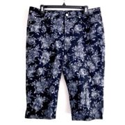 Charter Club Jean Capri Jean 14 Modern Fit Skinny Stretch Floral Black Gray