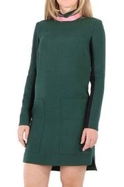 Burberry Ladies Long-sleeve Silk Wool Shift Dress Green US 0 NEW