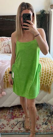 Lime Green Terry Cloth Mini Dress With Cut Out Sides 