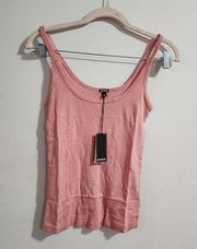 NWT Monrow Revolve Faded Coral Women Small Ribbed Strappy Round Neck Tank Top