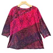 Soft Surroundings Tunic Top Womens S Petite Red Paisley 3/4 Stretch Vibrant